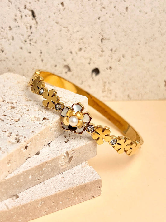 Bloemen & Parel Armband – Roestvrij Staal| Beautiva Boutique