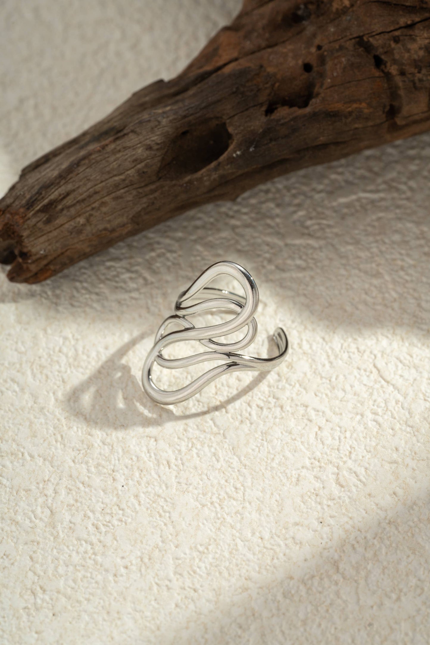 Verstelbare Golvende Roestvrijstalen Ring – Golfontwerp Zilver | Beautiva Boutique