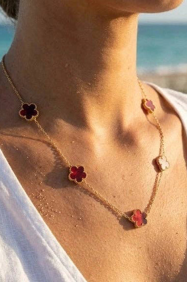 Roestvrijstalen 14 Karaats Vergulde Klaverketting kleur BORDEAUX|Beautiva Boutique