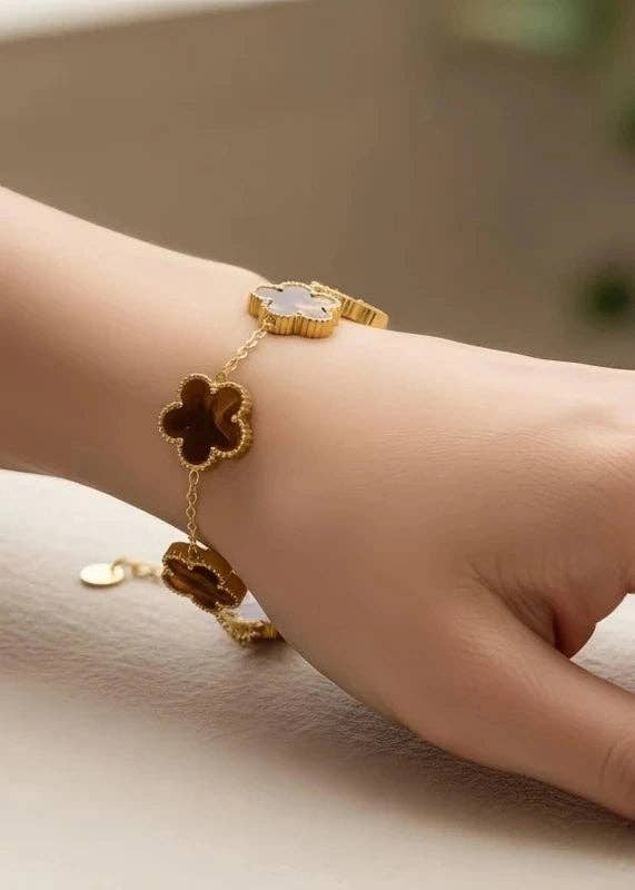 Roestvrijstalen 14 Karaats Vergulde Klaver Armband bruin |Beautiva Boutique
