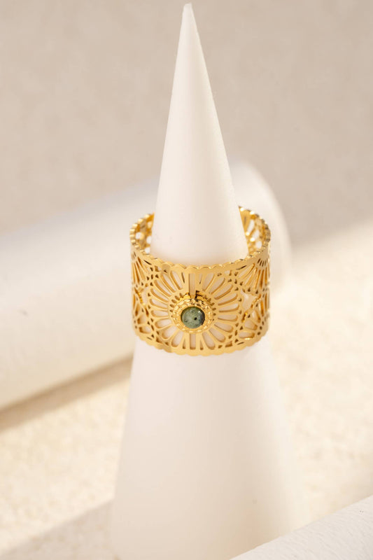 Gouden opengewerkte ring versierd met verstelbare natuursteen|Beauitva Boutique