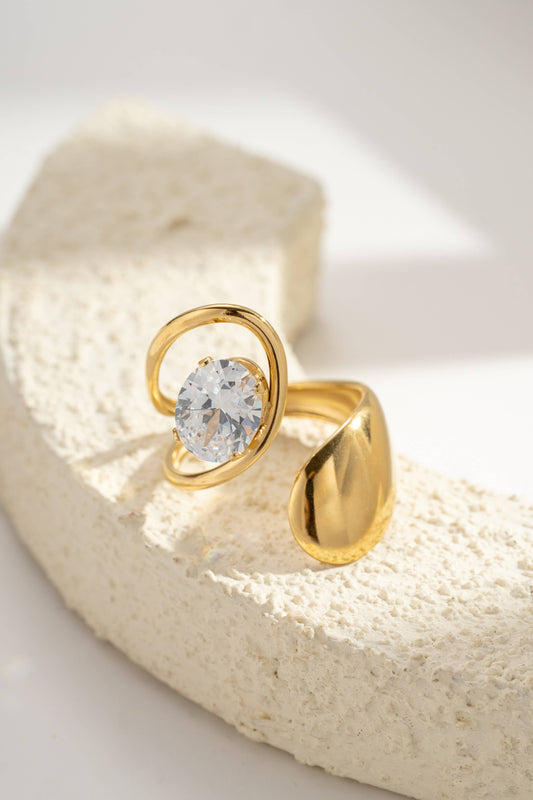 Moderne verstelbare ring van roestvrij staal met heldere kristal|Beautiva Boutique