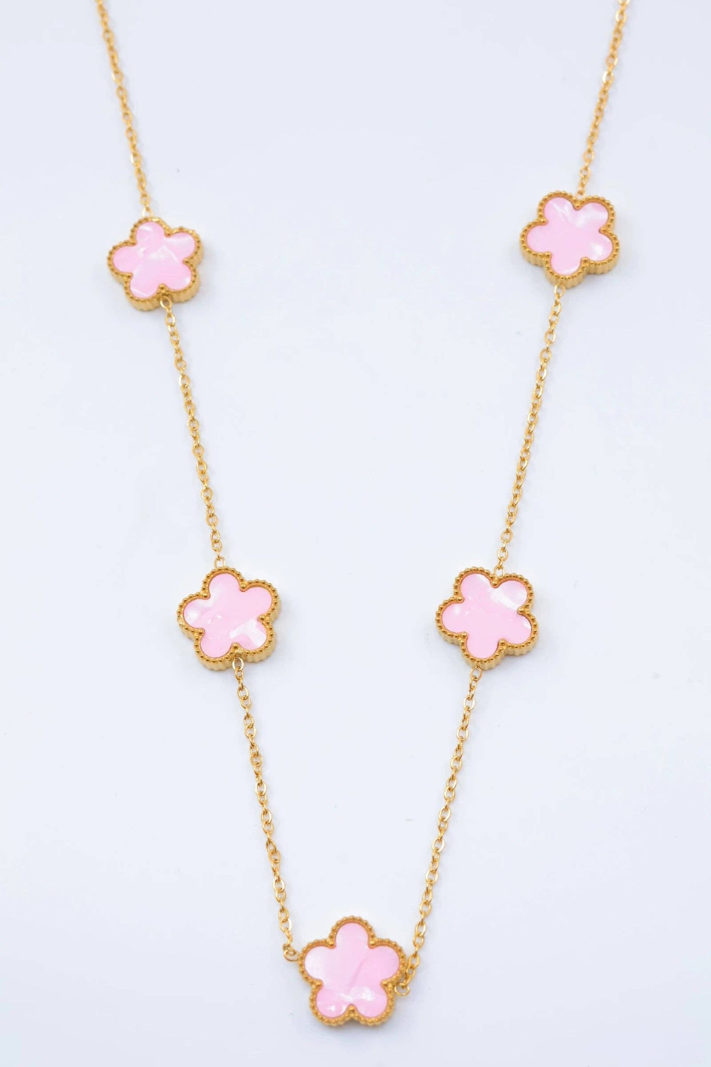 Roestvrijstalen 14 Karaats Vergulde klaverketting kleur Roze |BeautivaBoutique
