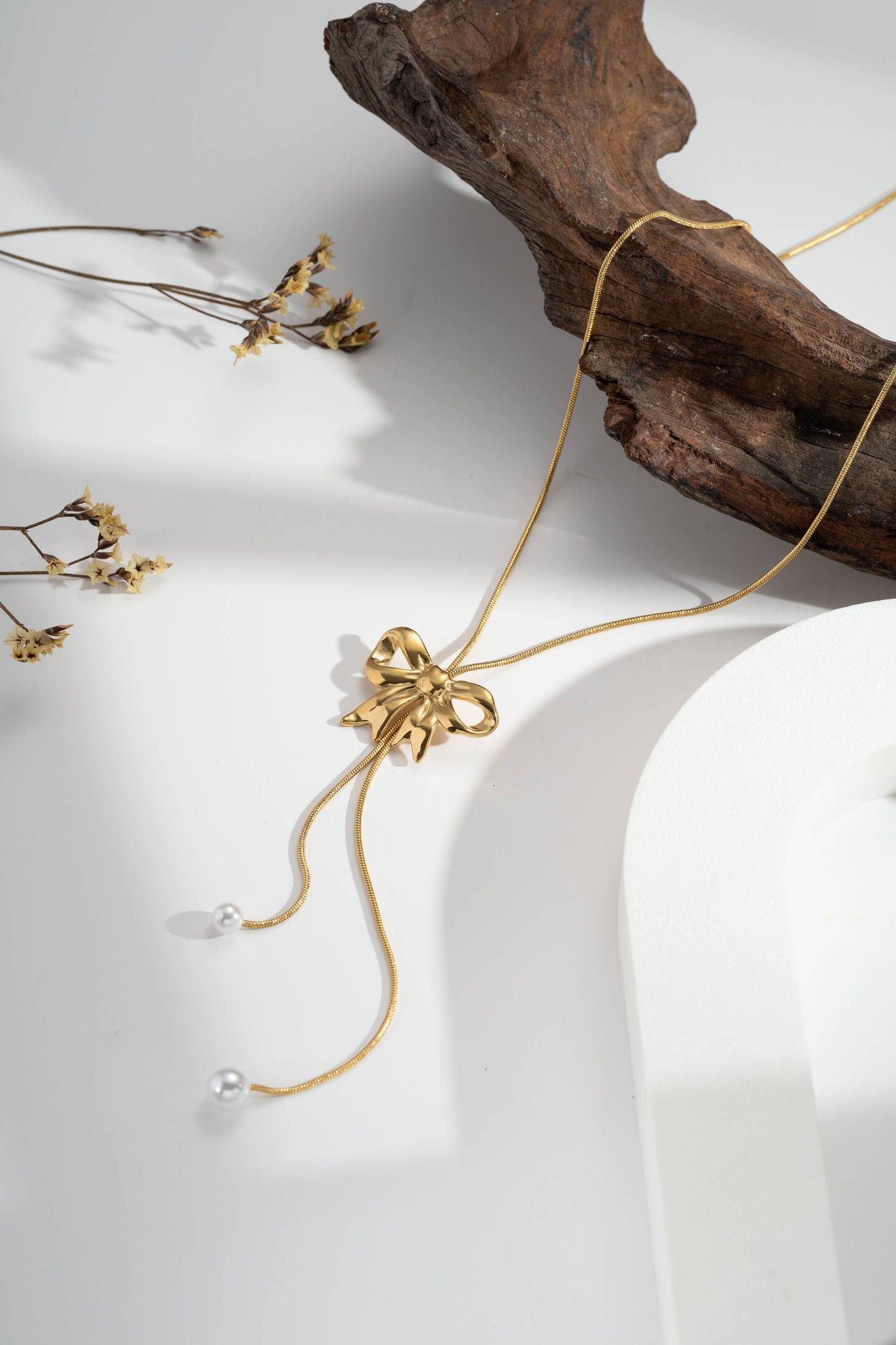 Gouden Knoop Ketting – Witte Parels, Vrouwelijke Eleganties|Beautiva Boutique
