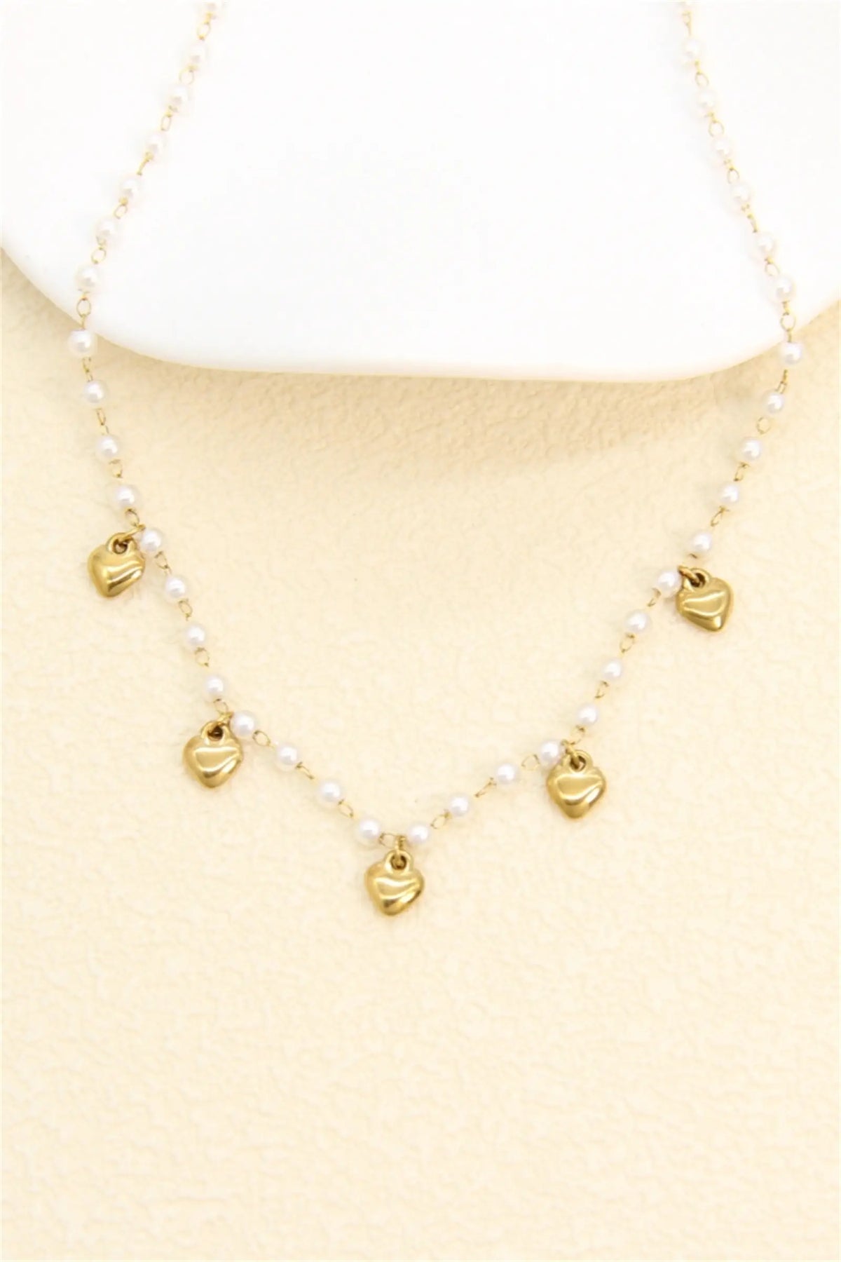 Ketting parels & gouden harten – roestvrij staal |Beautiva Boutique
