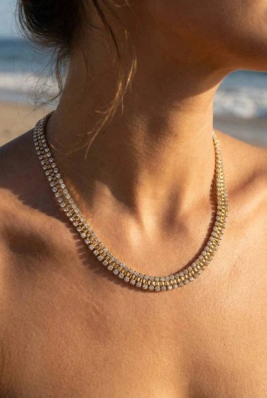 Roestvrijstalen 14 Karaats Vergulde collier met ingezette steentjes |Beautiva Boutique