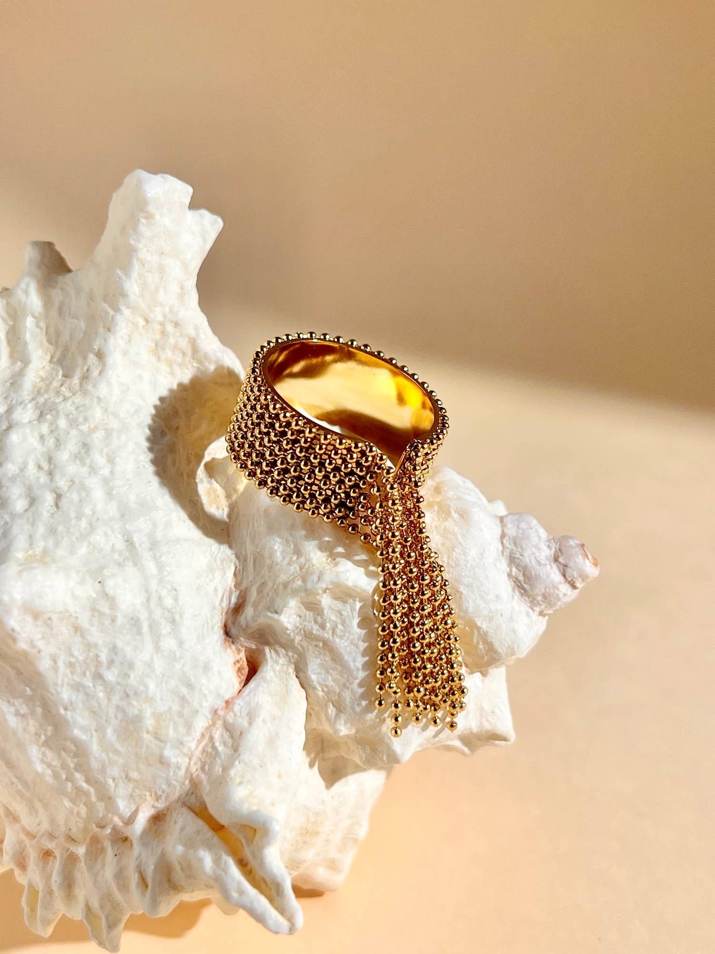 Verstelbare Boho Chic RVS ring: Geelgoud