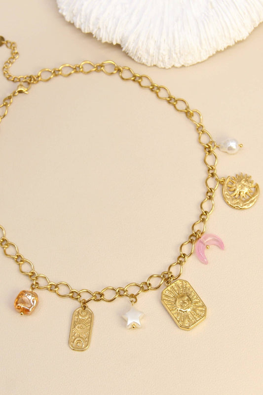 Zonne Medaillon Ketting Met Astrale Bedels In Staal: Verguld Beautiva Boutique