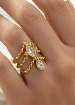 roestvrijstalen Traan Ring verguld staal met parelmoer en strassstenen: |Beautiva Boutique