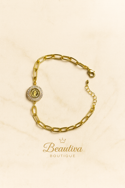 Luxe Turkse 18K vergulde munten armband met zirkonia, RVS| Beautiva Boutique
