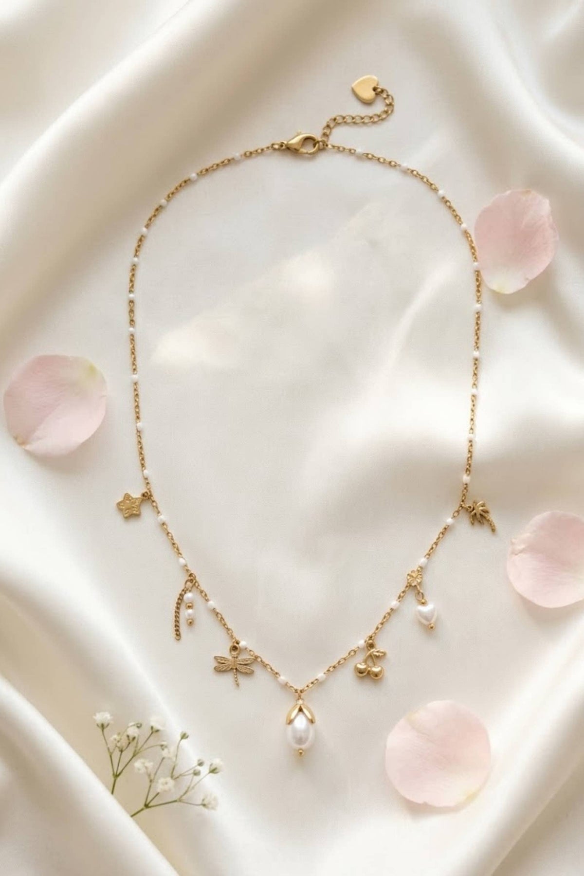 Ketting met natuurbedels – Boheemse charme: Roestvrij staal Verguld |Beautiva Boutique