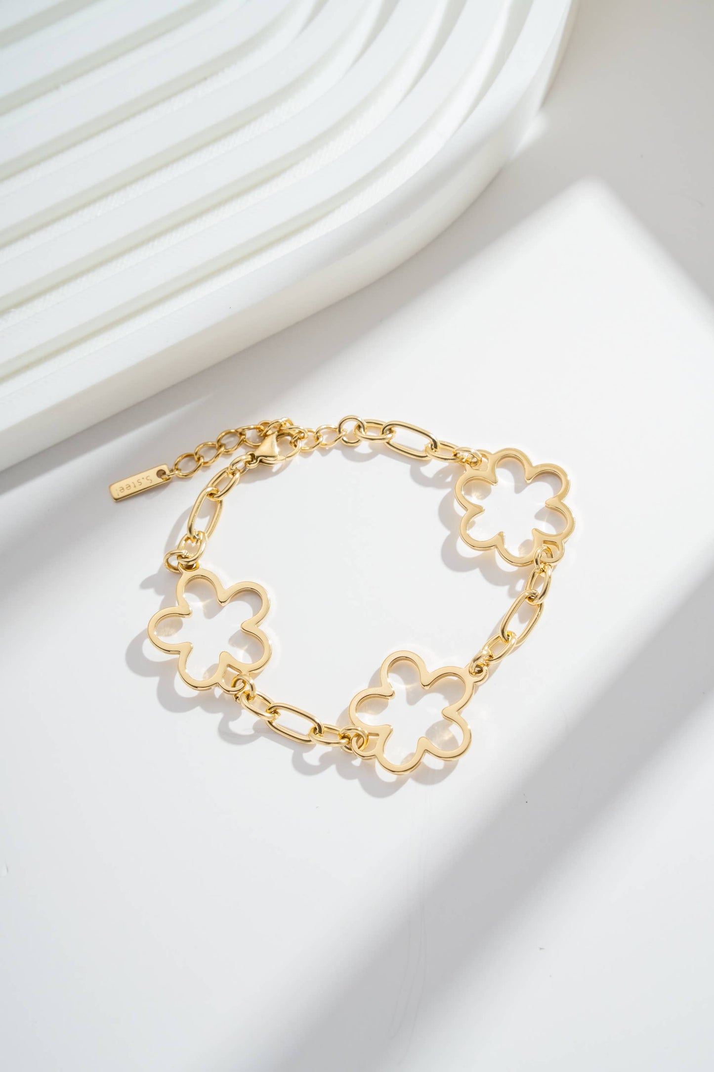 Bloem Schakelarmband Goud Zilver Natuurlijke Elegantie Staal: Geelgoud|Beautiva Boutique