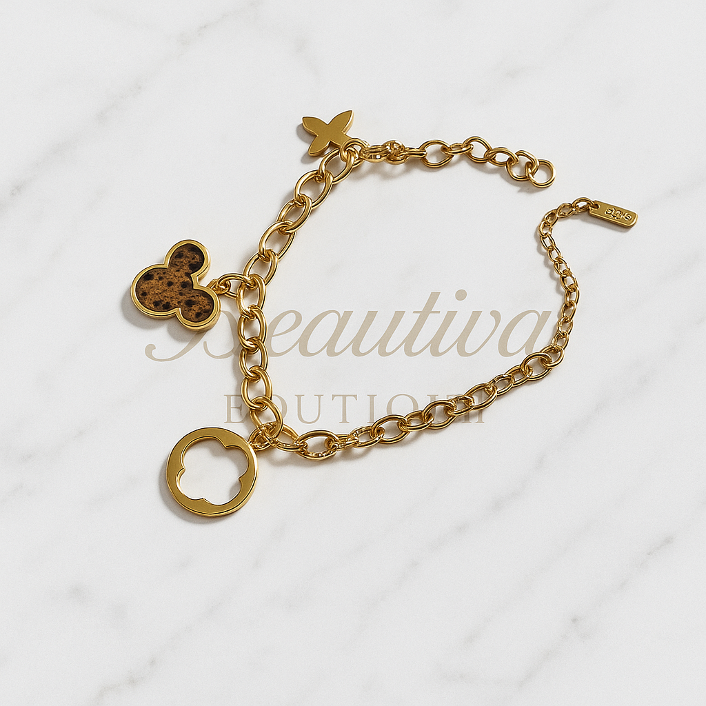 Goudkleurig RVS Bedelarmband, Clover & Charm Luxe Design| Beautiva Boutique