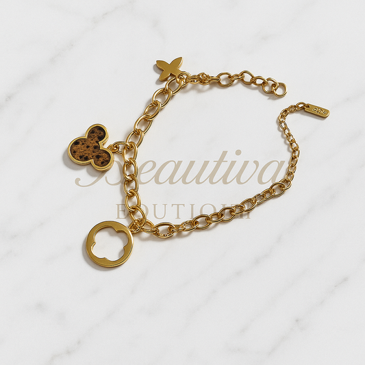Goudkleurig RVS Bedelarmband, Clover & Charm Luxe Design| Beautiva Boutique