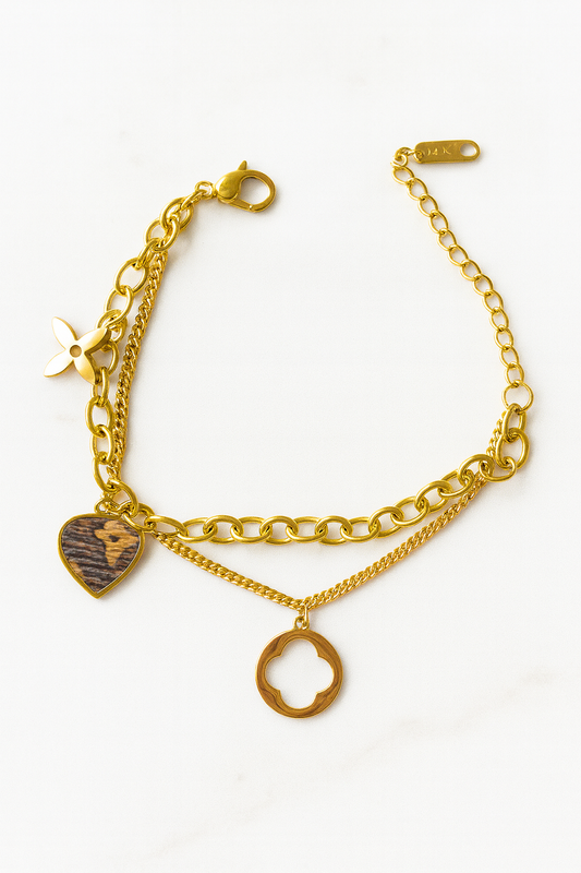 Goudkleurig RVS Bedelarmband, Heart & Clover Luxe Design| Beautiva Boutique