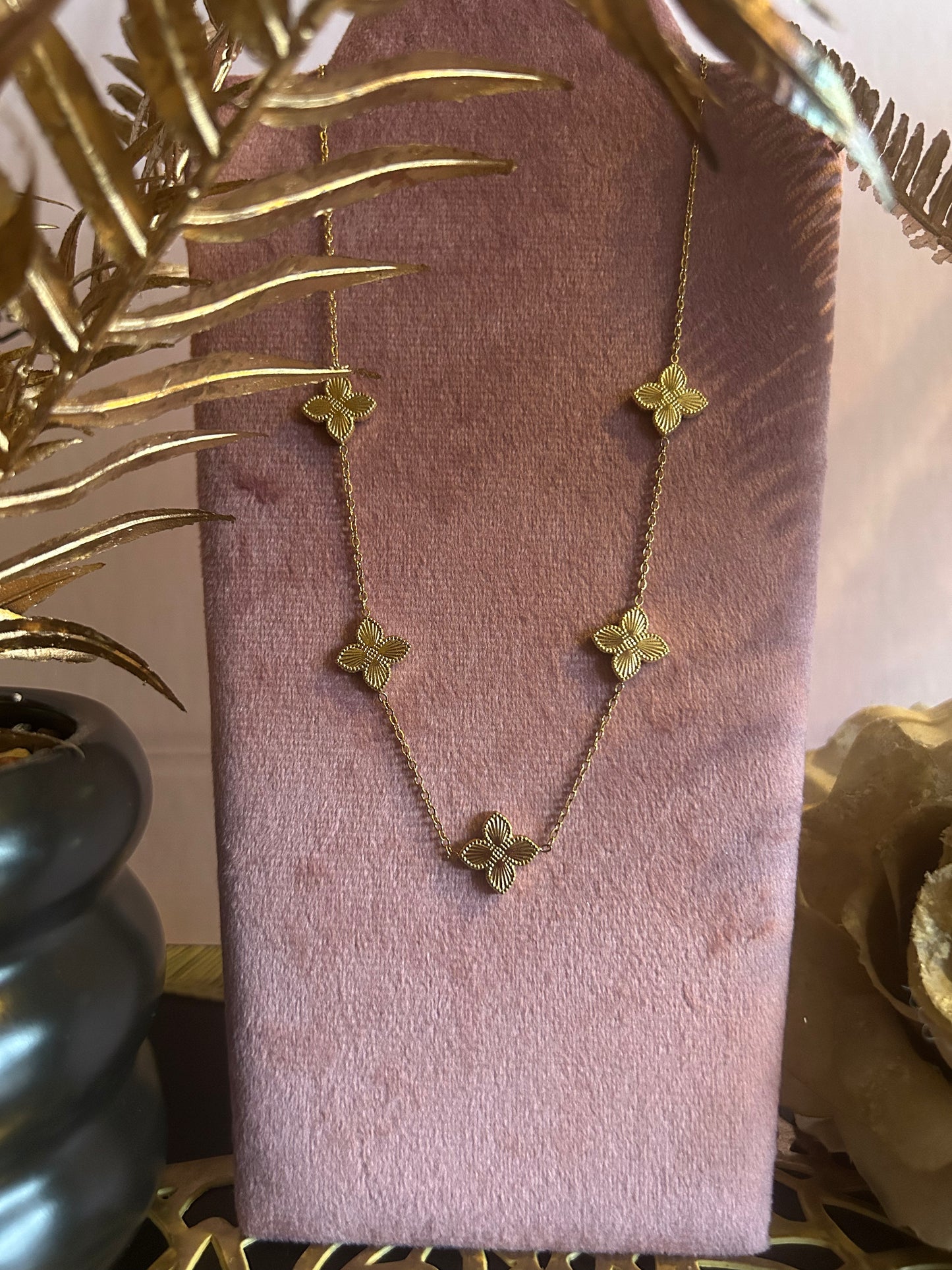 Butterfly Bloom Ketting, 18K verguld RVS | Beautiva Boutique