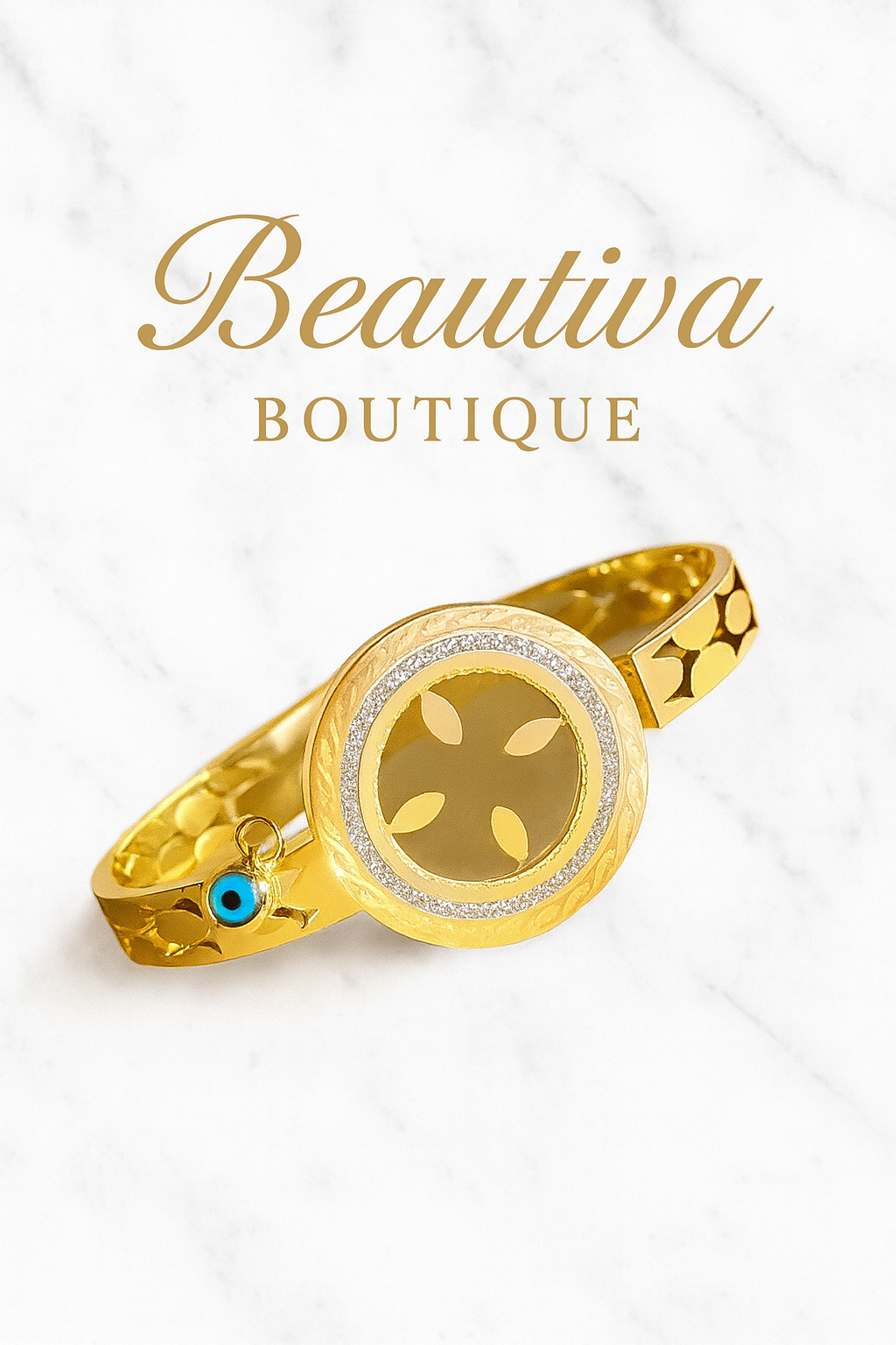 18K Vergulde RVS Armband, Luxe Evil Eye & Circle Design| Beautiva Boutique