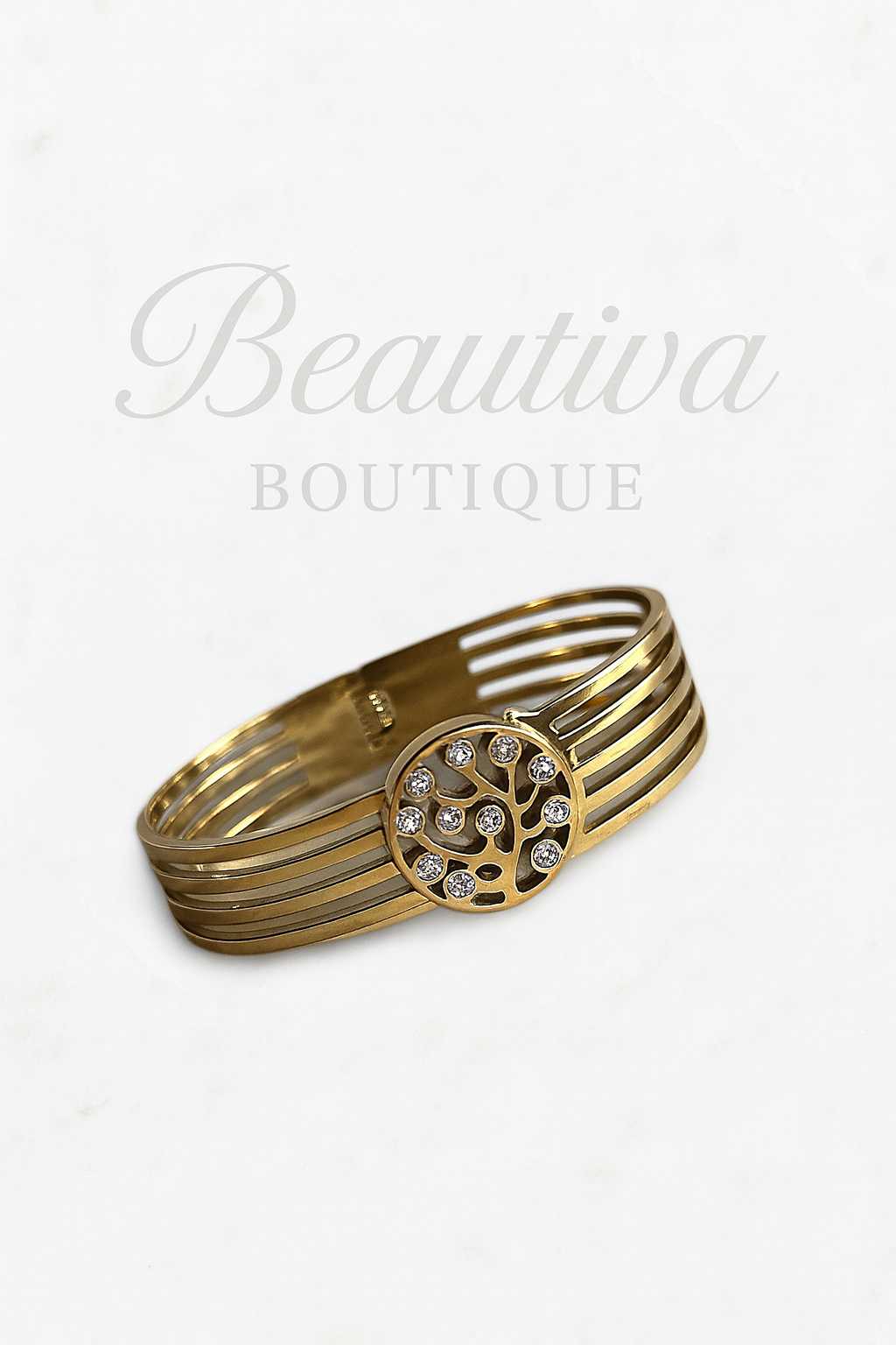 18K vergulde RVS Armband, Tree of Life Luxe Bangle|Beautiva Boutique
