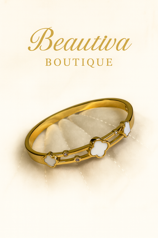 Elegance White Clover Armband, 18K verguld RVS| Beautiva Boutique