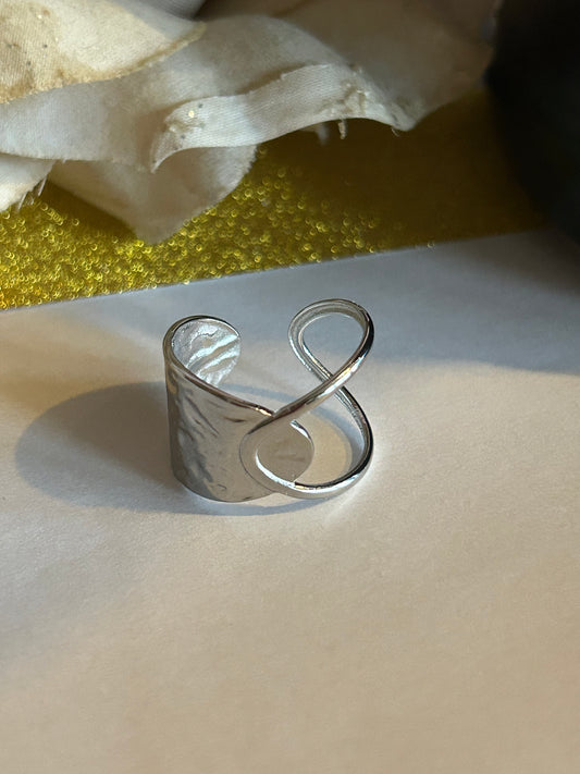 Gegraveerde Open Sculpturale Ring Roestvrij Staal Verstelbaar Zilver | Beautiva Boutique