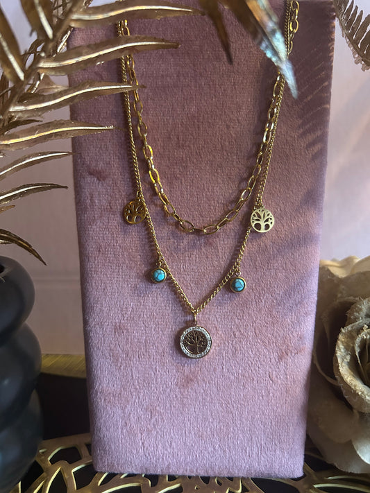 Gouden Levensboom Ketting Charms Natuur in Roestvrij Staal |beautiva Boutique