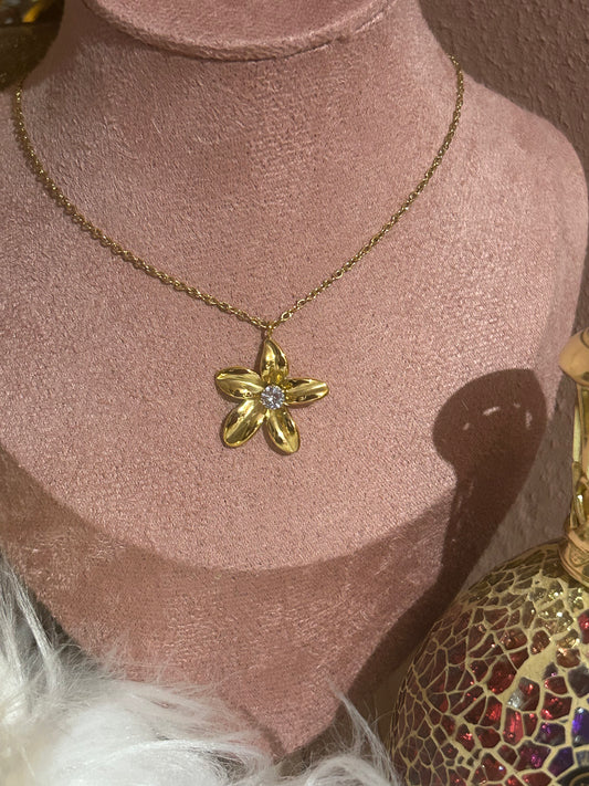 Roestvrijstalen vergulde Bloem kristal ketting | Beautiva Boutique