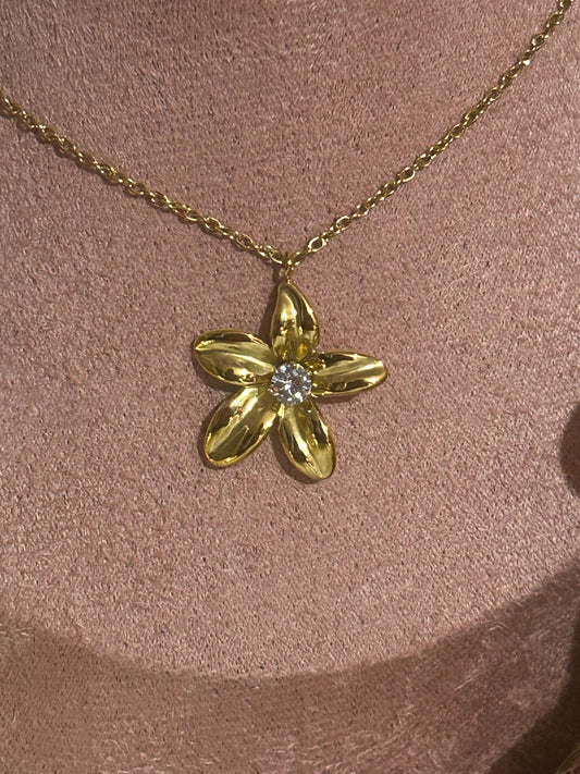 Roestvrijstalen vergulde Bloem kristal ketting | Beautiva Boutique