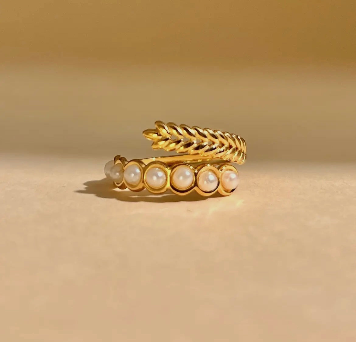 Verstelbare Roestvrijstalen Blad en Parel Ring| Beautiva Boutique