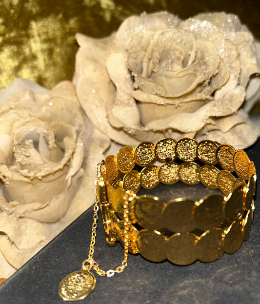 Luxe 21K Goudkleurige Turkse Munten Armband, Verguld RVS Design| Beautiva Boutique