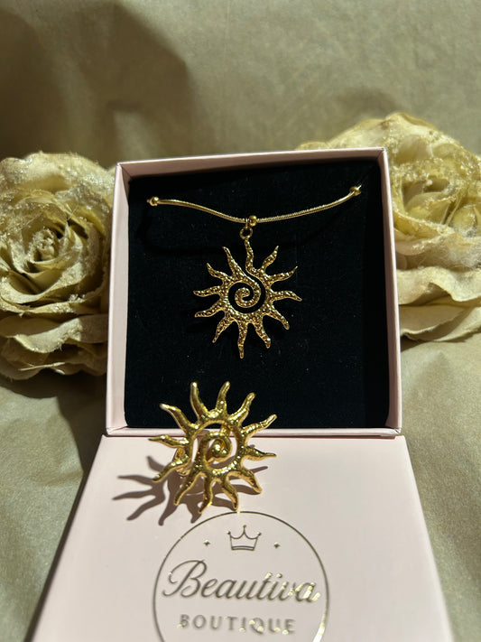 18k vergulde zonne ketting & roestvrij stalen ring Sieraden set | Beautiva Boutique