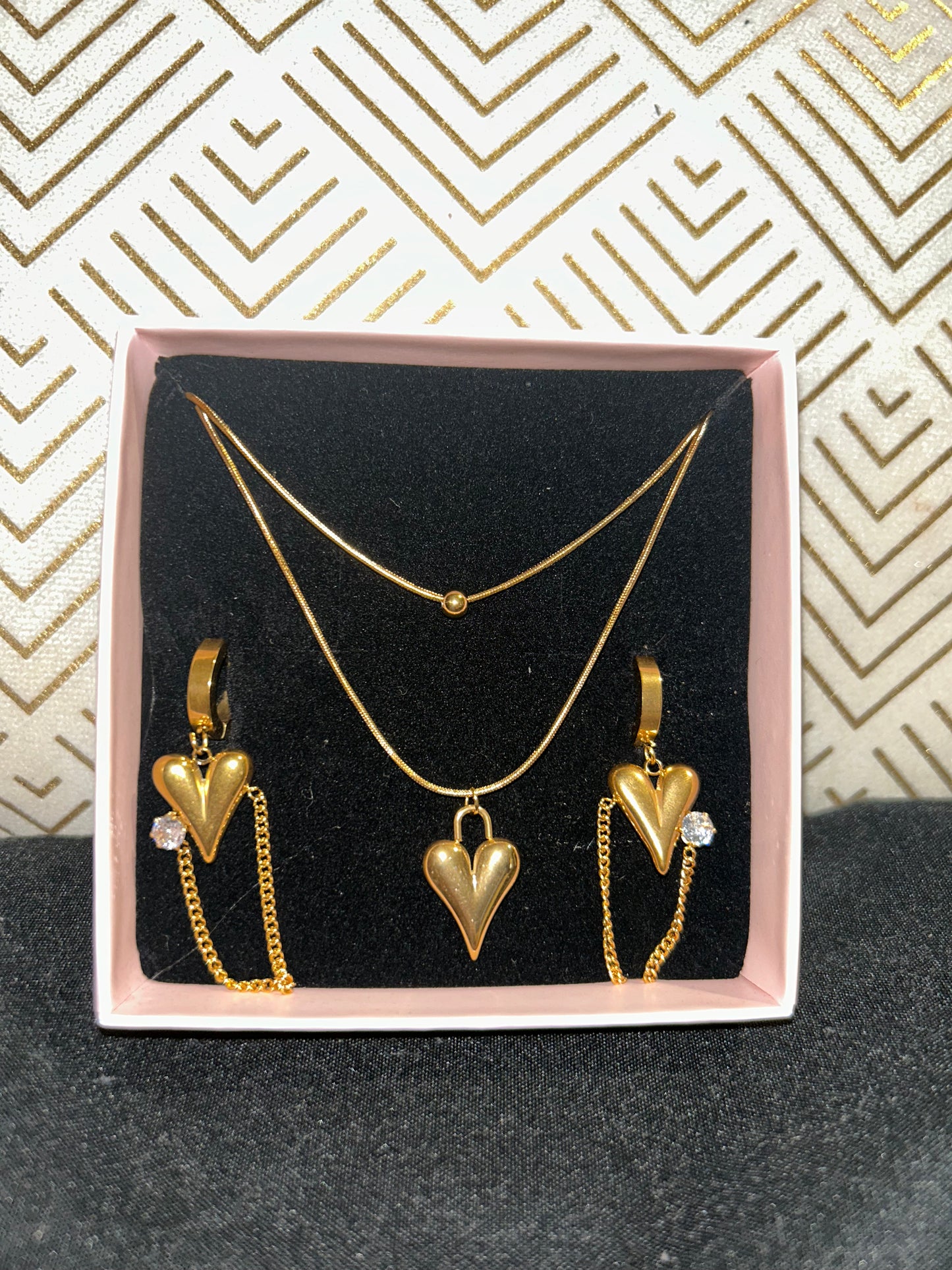 Roestvrij stalen sieraden set elegantehart en strass steentje | Beautiva Boutique