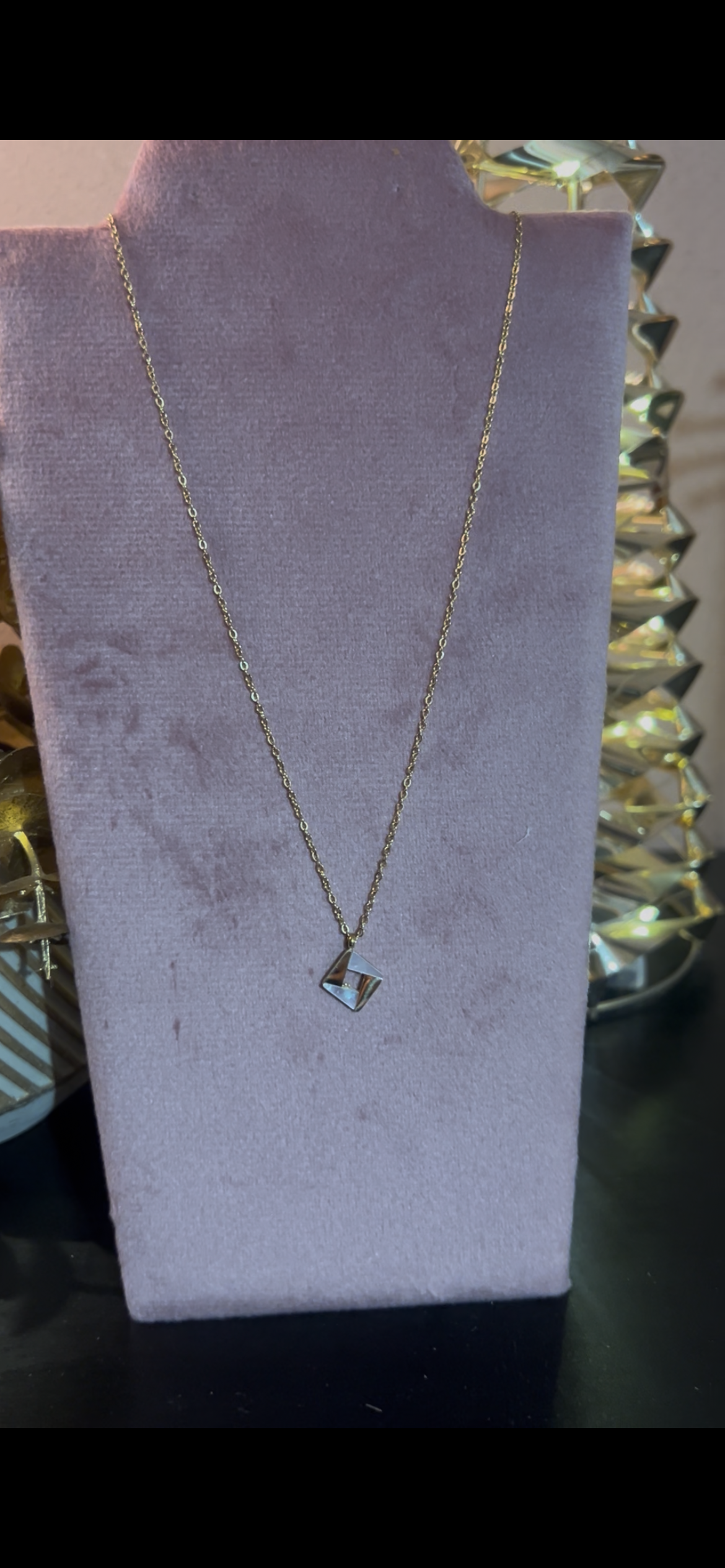 Roestvrijstalen ketting met vierkante hanger van parelmoer|Beautiva Boutique