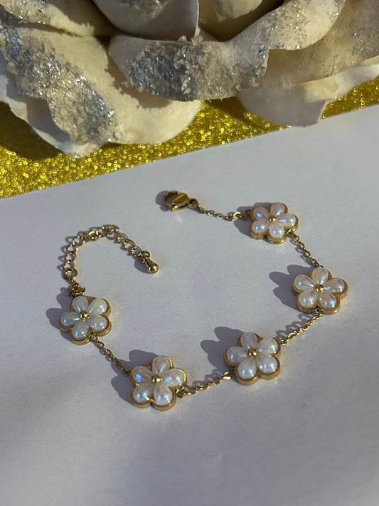 Gouden Armband Dames Bloemen Emaille Kralen Roestvrij Staal|Beautiva Boutique