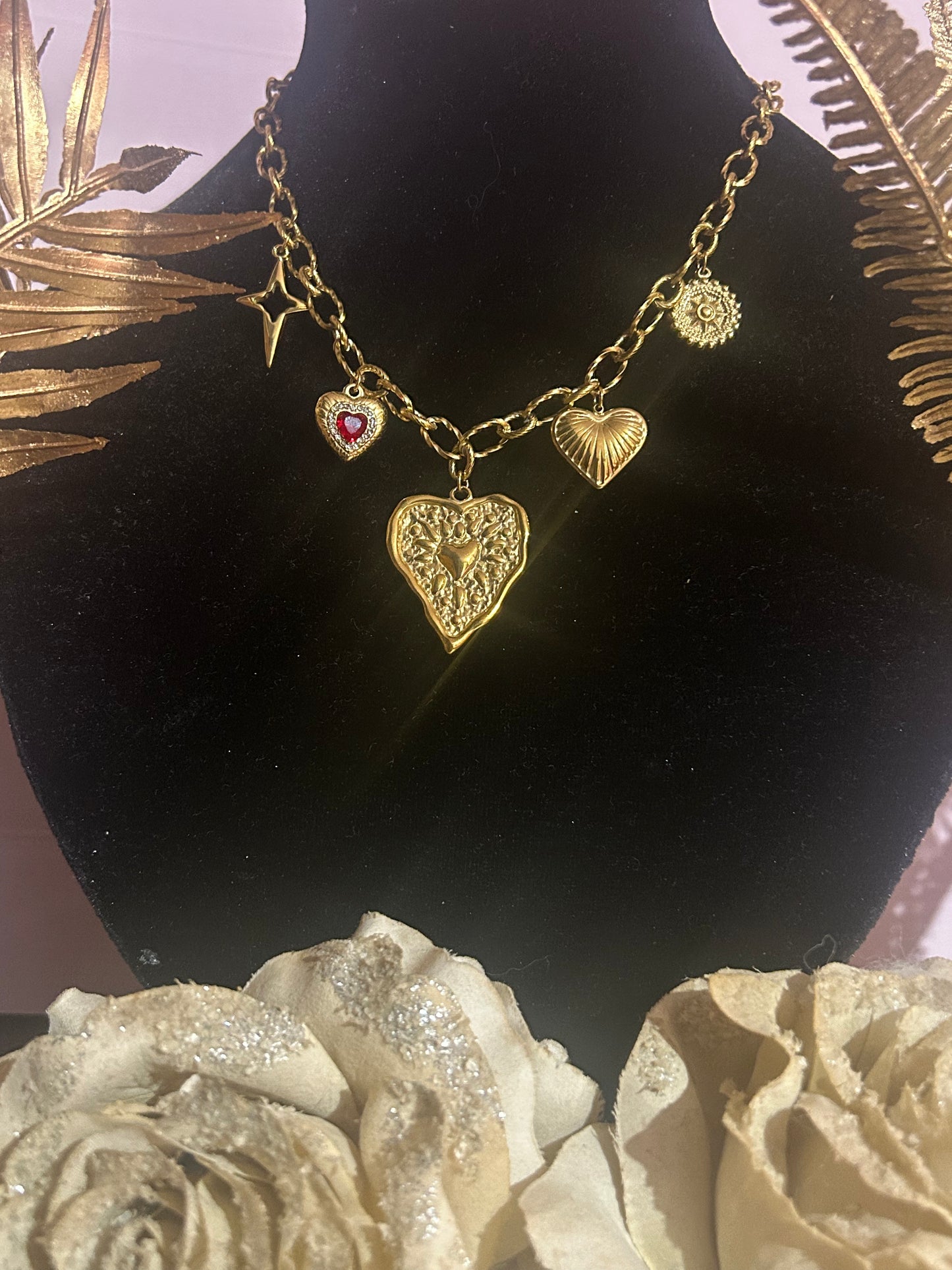 Halsketting Harten & Gouden Charms – Roestvrij Staal |Beautiva Boutique