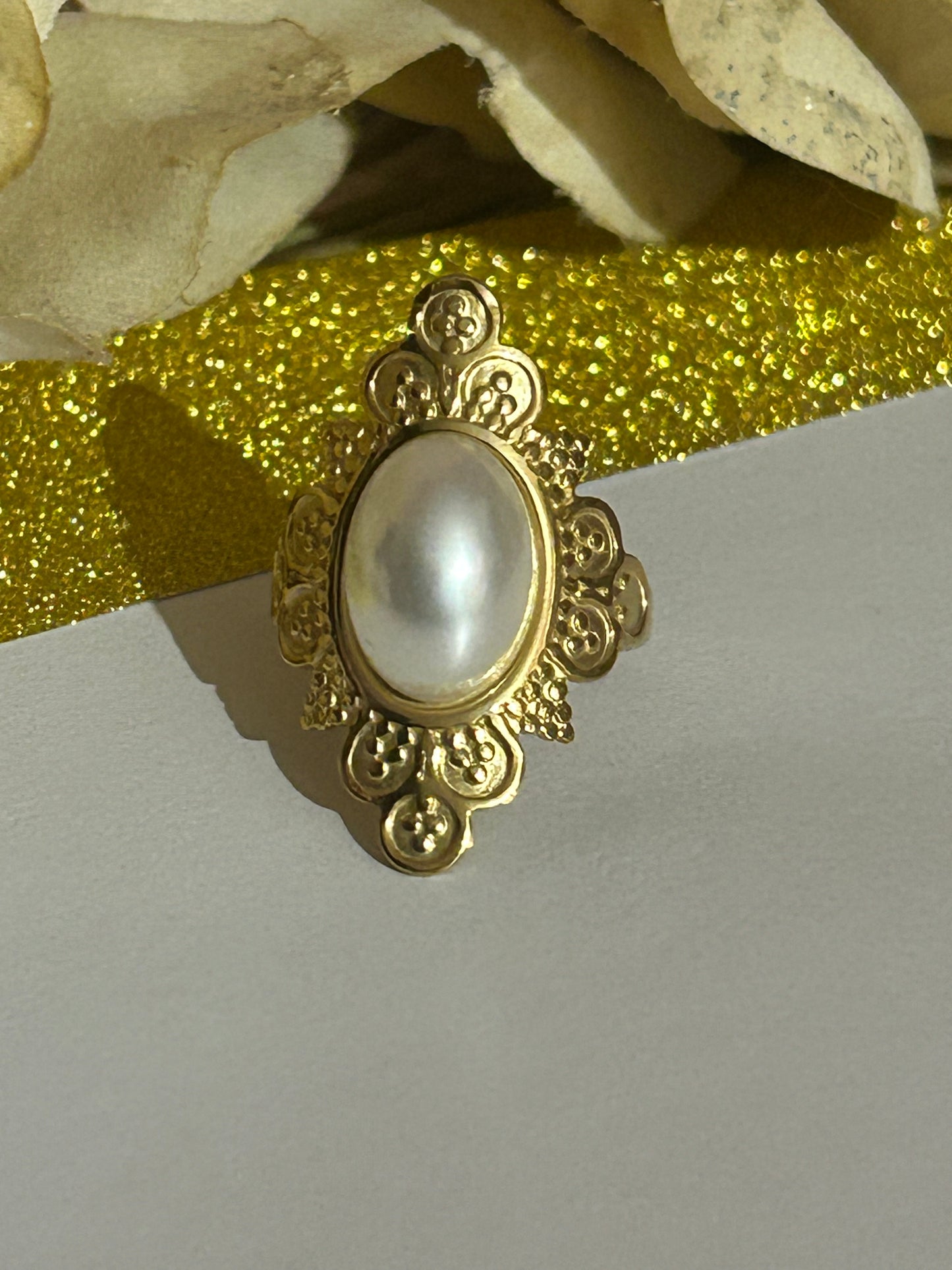 Verstelbare Ring Parel In Roestvrij Staal Elegantie: Verguld |Beautiva Boutique