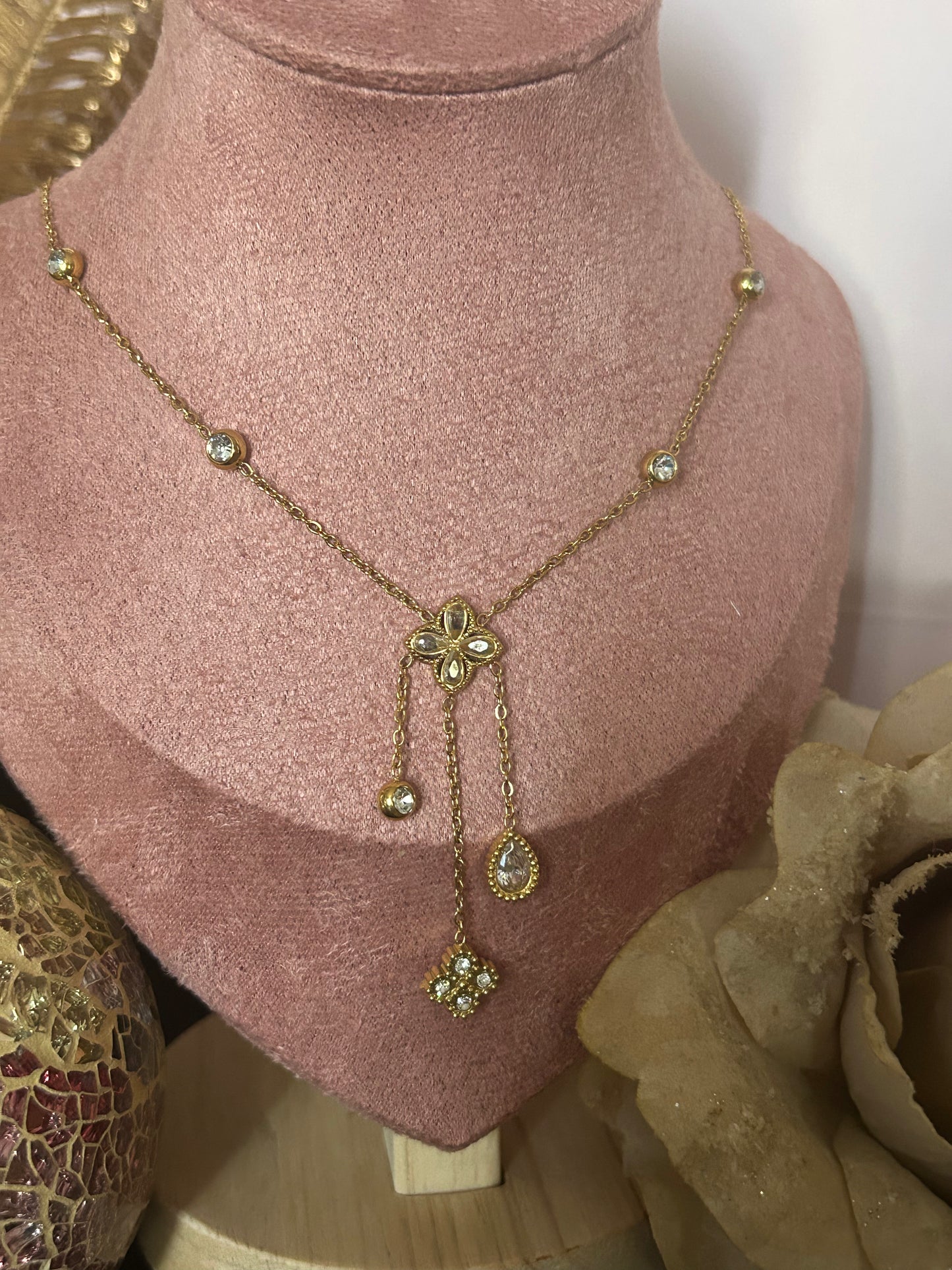 Elegante Roestvrijstalen ketting klaverhanger lichtkristallen |Beautiva Boutique