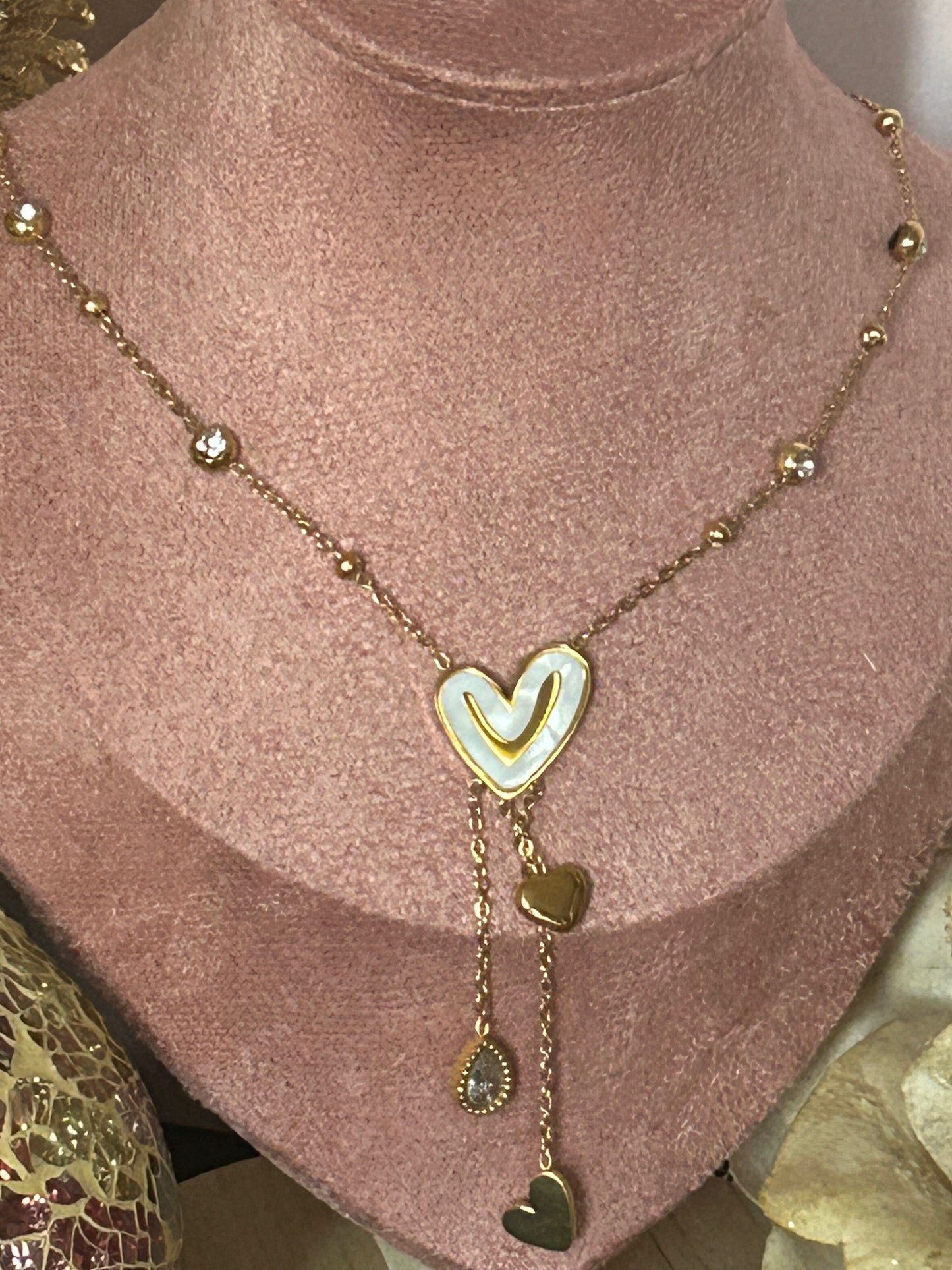 Gouden Parelmoer Hart Hanger Ketting van Roestvrij Staal|Beautiva Boutique