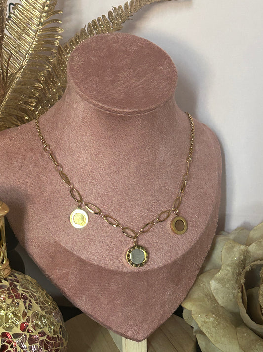 Brede Roestvrijstalen ketting met ronde bedels en Romeinse cijfers|Beautiva Boutique