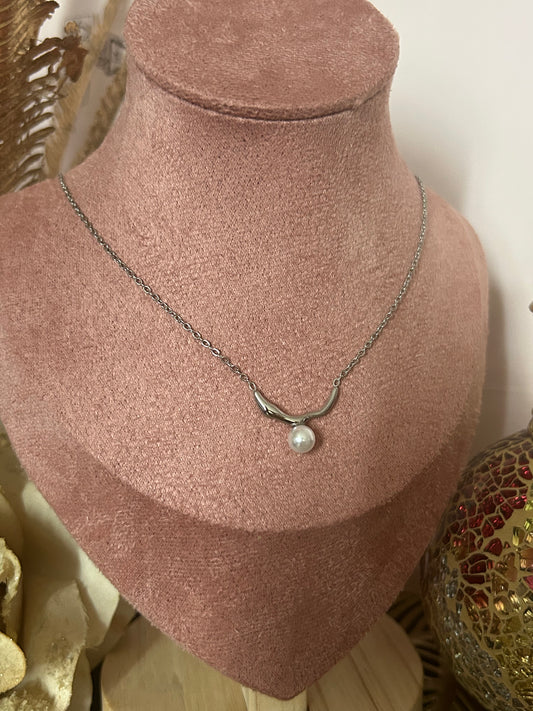 Roestvrijstalen ketting met parelhanger: Geld|Beautiva Boutique