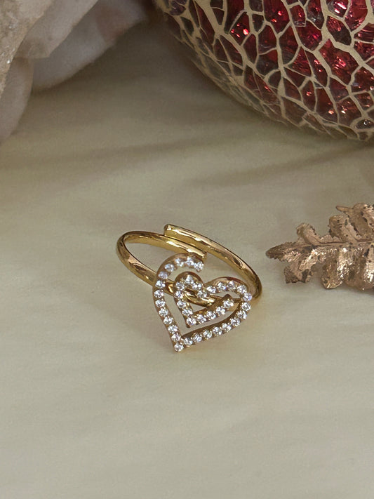 Verstelbare Roestvrijstalen Ring met Hart Versierd met Kristal: Geelgoud|Beautiva Boutique