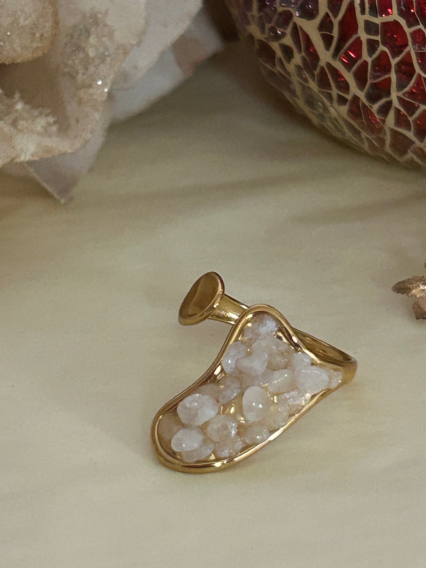 Verstelbare onregelmatige geometrische ring van roestvrij staal: Beige|Beautiva Boutique