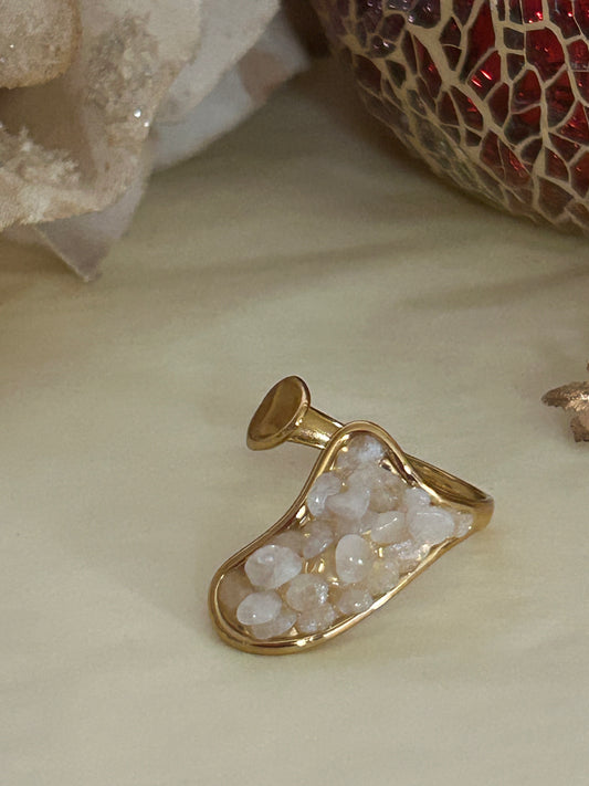 Verstelbare onregelmatige geometrische ring van roestvrij staal: Beige|Beautiva Boutique