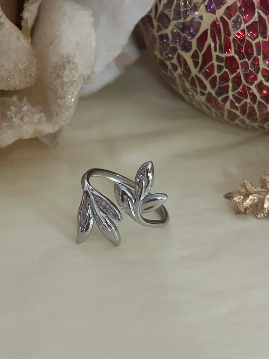 Roestvrijstalen Ring Open Bladeren – Goud of Zilver: Geld|Beautiva Boutique