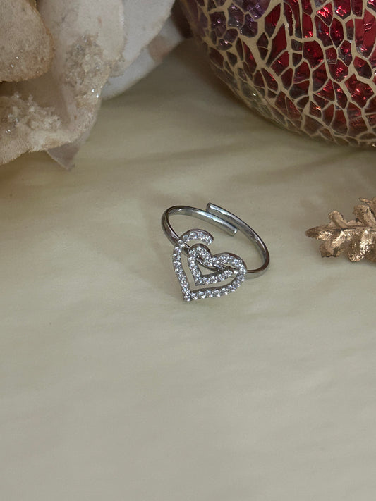 Verstelbare Roestvrijstalen Ring met Hart Versierd met Kristal: Geld|Beautiva Boutique