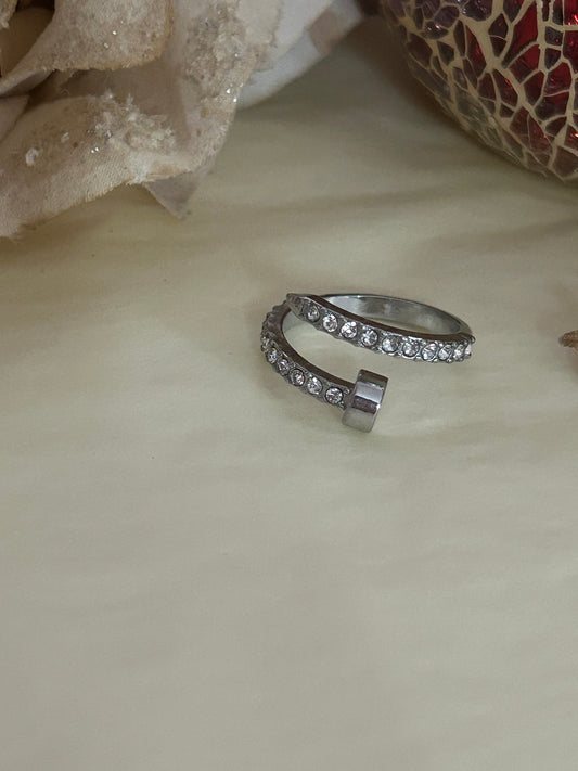Spijkerring bezet met stenen, kostbare glans, staal: Argent Zilver |Beautiva Boutique