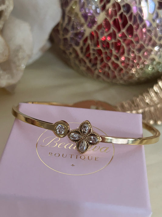 Elegante roestvrijstalen klaver kristal armband|Beautiva Boutique