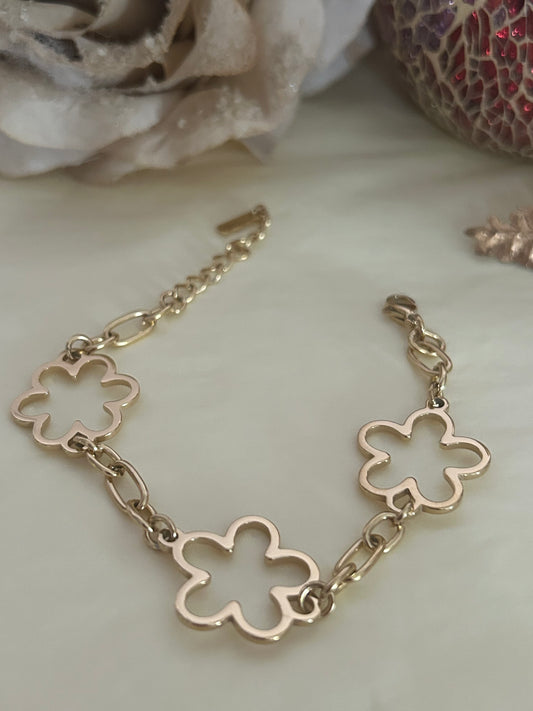 Bloem Schakelarmband Goud Zilver Natuurlijke Elegantie Staal: Geelgoud|Beautiva Boutique
