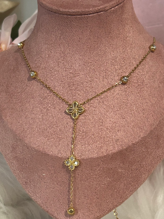 Roestvrijstalen Y Ketting Klaver versierd met kristal Elegantie goud | Beautiva Boutique