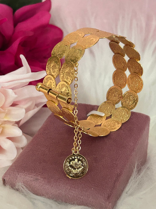 Luxe 21K Goudkleurige Turkse Munten Armband, Verguld RVS Design| Beautiva Boutique
