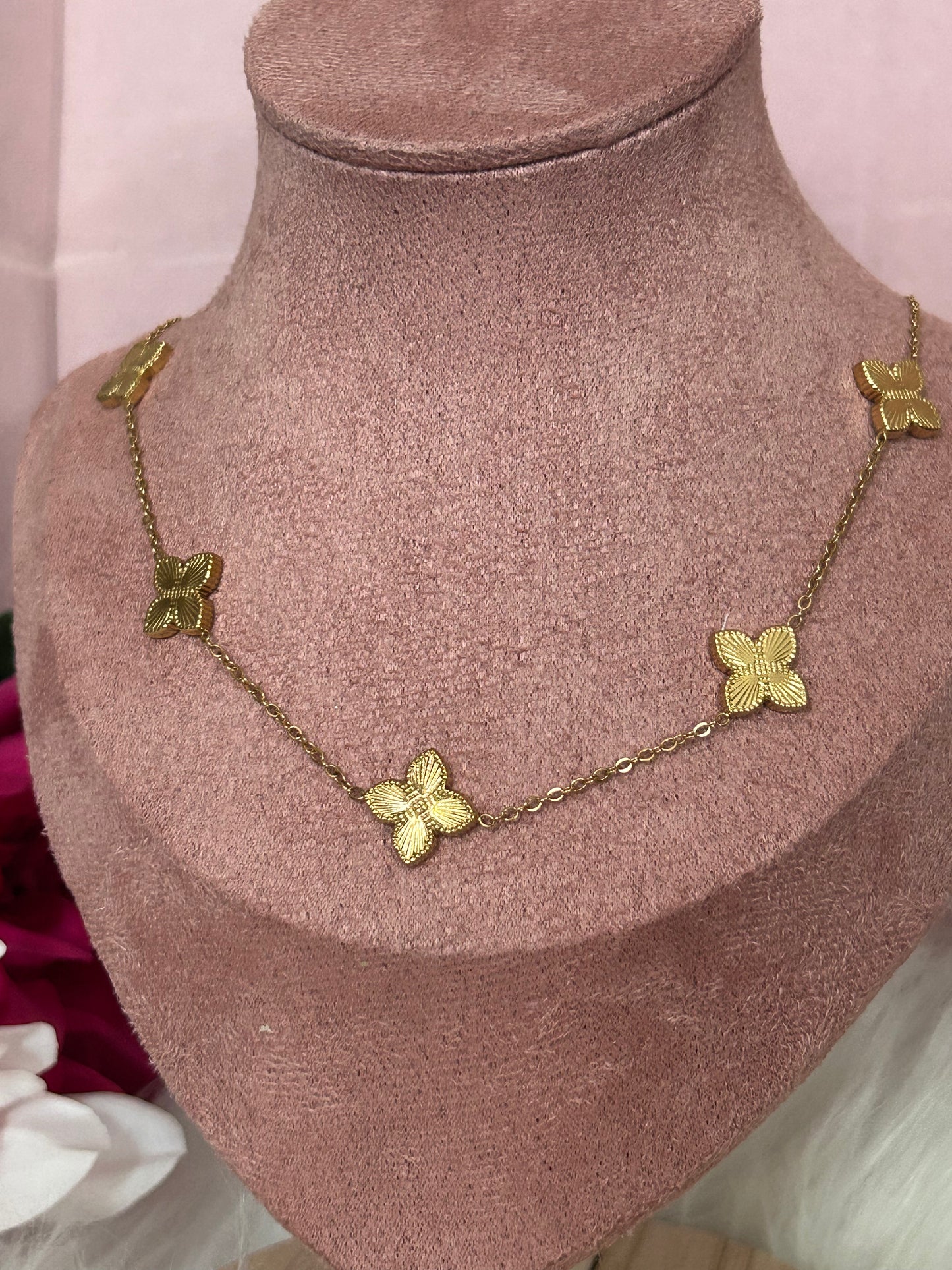 Butterfly Bloom Ketting, 18K verguld RVS | Beautiva Boutique